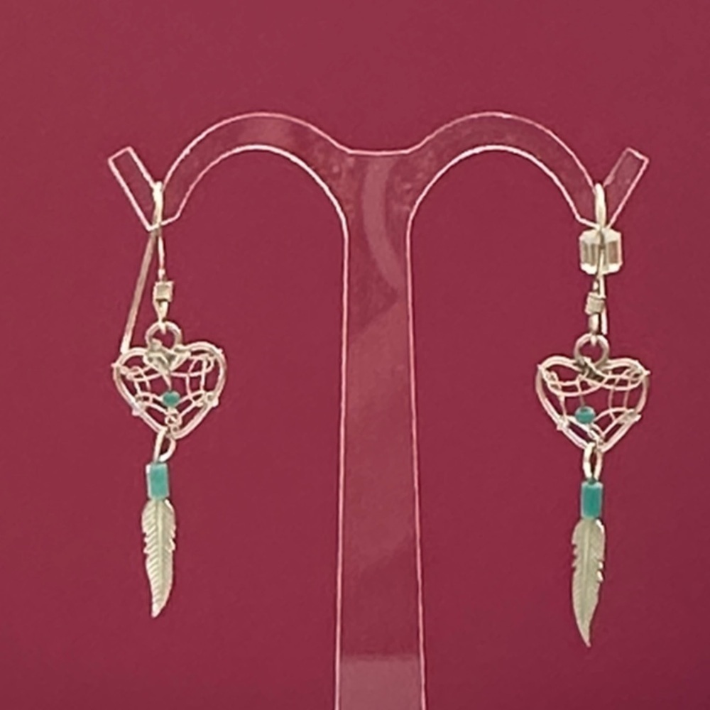 925 sterling silver Turquoise Heart Dreamcatcher Earrings